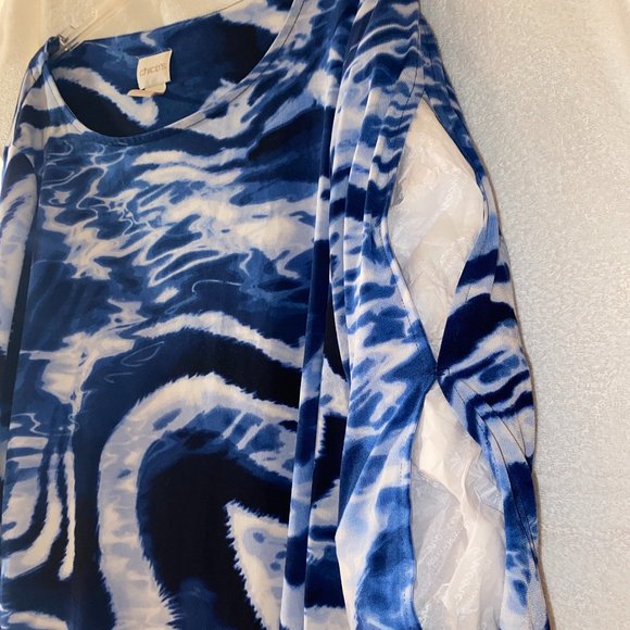 CHICO's Tie Dye Tunic Top Shirt Boho Blue White polyester spandex  Women Sz 12 - Picture 6 of 9